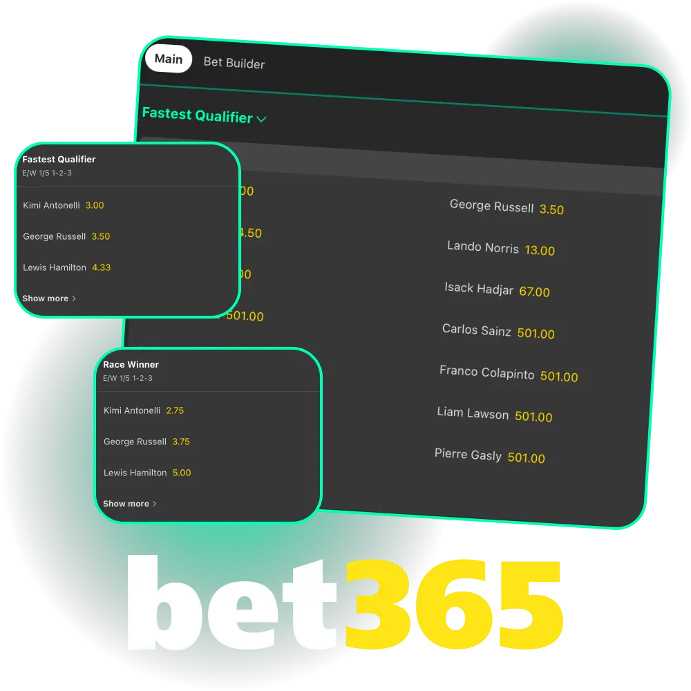 Make your first deposit and head to the Formula 1 betting section at Bet365 online casino.